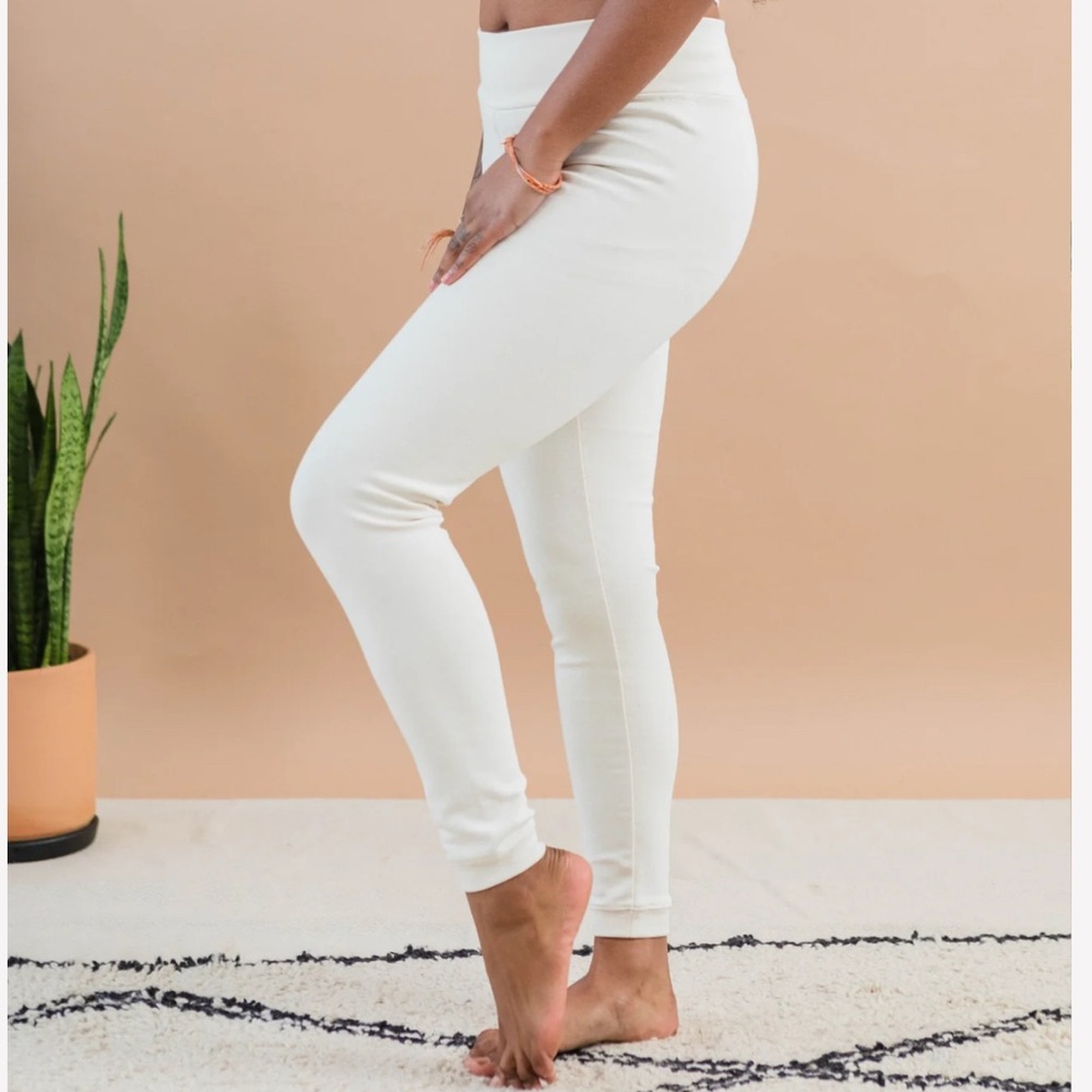 Organic Cotton Leggings Women Small Cream High Waisted Ribbed Yoga Una Pluma